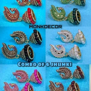 Maddy Space Ethnic Western India Small Jhumkis - Earrings (Compo Pack Of 6 Earrings)