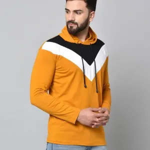 Men's Maroon Colourblocked Cotton Hooded Tees
