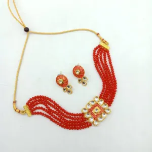 Red pearl kundan choker set 