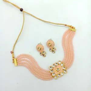 peach pearl kundan choker set 