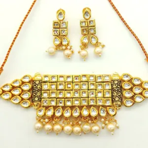 Square Crystal  Kundan Golden Choker Set 