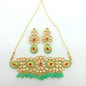 Gold Plated Traditional Tilak Kundan & Meenakari Choker Set 