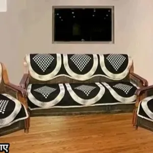 Premium Grey Cotton Acrylic Printed 5 Seater Sofa Cover Set