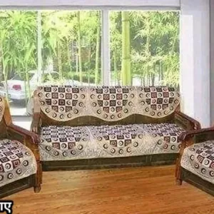 Premium Grey Cotton Acrylic Printed 5 Seater Sofa Cover Set