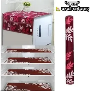 Combo of Fridge Top Cover, Handle Cover and 4 Fridge Mats Set