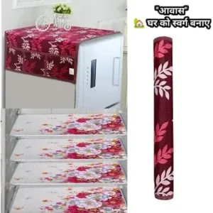 Combo of Fridge Top Cover, Handle Cover and 4 Fridge Mats Set