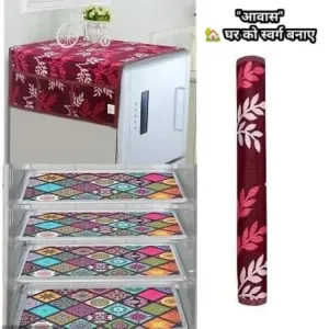 Combo of Fridge Top Cover, Handle Cover and 4 Fridge Mats Set