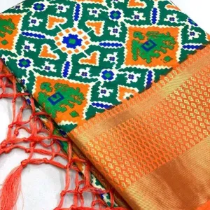 Adyaa women's silk saree with tassles and rajasthani print