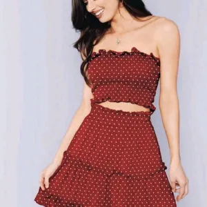 Adyaa women's polka dotted tank top with skirt set