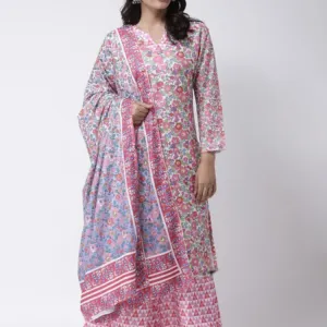 Adyaa women's Rayon pink kurta and palazzo set