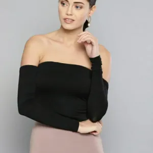 Cotton Black off shoulder tank top with full sleeves