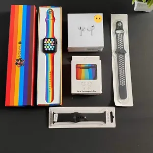 Iwatch combo with apple airpods pro with silicon rainbow Cover