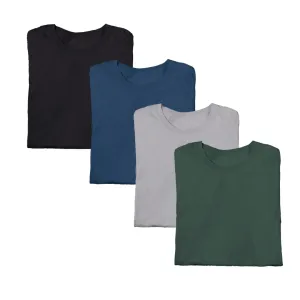 Combo of 4 Black, Navy Blue, Melange Grey & Olive Green T-shirts
