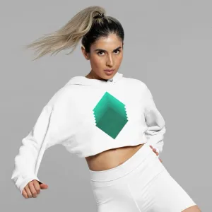 Faded White Crop Top Hoodie for Women