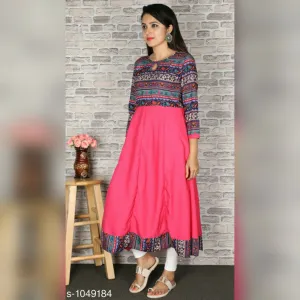 Women's Printed Crepe Anarkali Kurti Pink