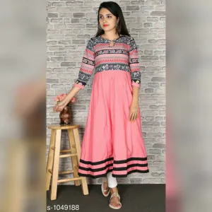 Women's Printed Crepe Anarkali Lite Pink