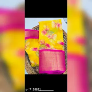 Yellow Lenin Cotton Sarees