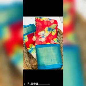 Red Lenin Cotton Saree