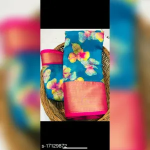 Blue Lenin Cotton Saree