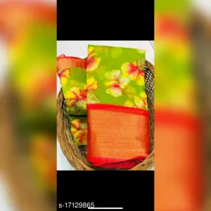 Green Lenin Cotton Saree