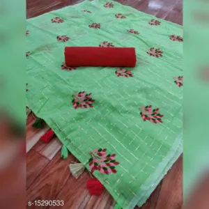 Chanderi Cotton Silk With Zari Strips Sarees