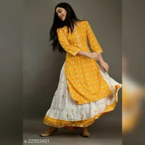 Jaipur bhandej printed STRAIGHT KURTA WITH SKIRT COLOR YELLKW