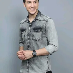 CAZZBA Men Washed Casual Grey Shirt