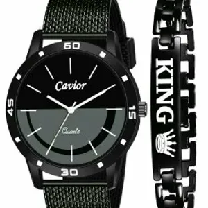 Fabulous black dial Wrist watch trendy Premium stylish with king bracelet for men