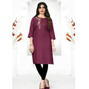 Cotton Blend A-line Embroidered Kurti