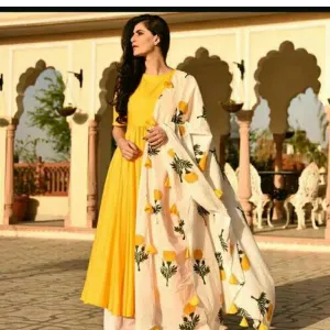 Fashionable Long Kurti With Palazzos And Dupatta