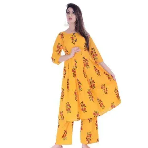 Cotton Pleated Printed Long Kurti With Palazzo