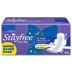 Stayfree All Night Ultra - Dry Max Sanitary Napkin with wings (XL) 42 Pads 