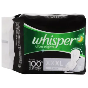 Whisper Ultra Nights Sanitary Napkin with wings (XXXL) 3 Pads