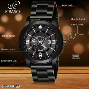 Piraso Men Black Stainless Steel Casual watch 