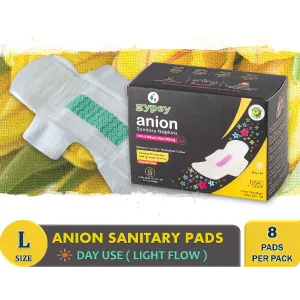 Gypsy Anion Ultra Thin Sanitary Pads with Wings – Ecofriendly , Organic Cotton & Anti-Bacterial  - Large - 8 Pads Per Pack