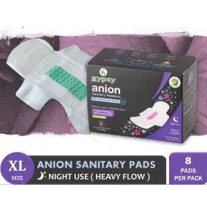 Gypsy Anion Ultra Thin Sanitary Pads with Wings – Ecofriendly , Organic Cotton & Anti-Bacterial - XL - 8 Pads Per Pack