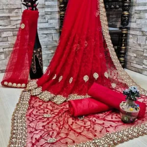 Red Net Saree 