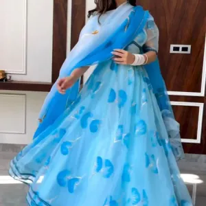 Printed Organza Lehenga 