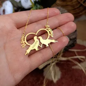 Gold Plated Love Bird Customized Name Necklace