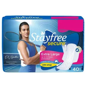 Stayfree Secure Cottony Soft Cover Sanitary Napkin with Wings (XL) 40 pads 