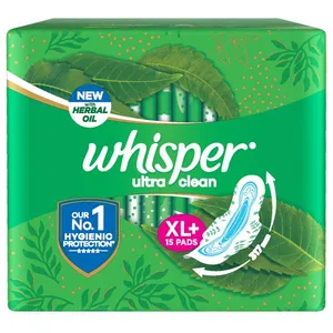 Whisper ultra clean sanitary napkin with wings(XL+) 15 pads