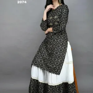 *Bandhej- New Lonching hit Design  Reyon Kurti with Scurt Set*