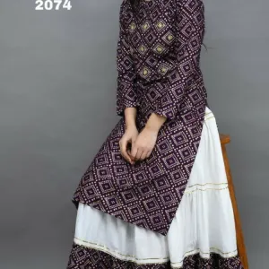 *Bandhej- New Lonching hit Design  Reyon Kurti with Scurt Set*