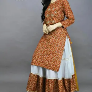 *Bandhej- New Lonching hit Design  Reyon Kurti with Scurt Set*