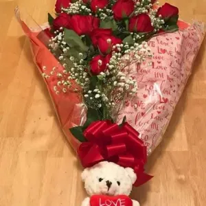 RED ROSE AND TEDDY FOR LOVE