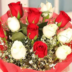 RED AND WHITE ROSE BOUQUET 