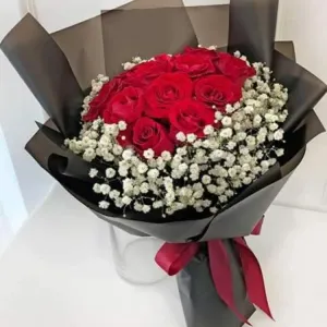 BLACK PAPER BOUQUET WITH JIPSY AND ROSE 