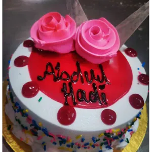 Eggless Pineapple Cake with Red Jelly and Creamy Flower