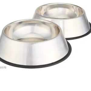 Round Stainless Steel Pet Bowl Non-Skid Bottom (Pack of 2)
