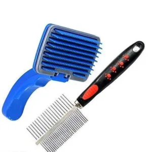 Atina India 2 in 1 Pet Comb Pack Adjustable Dog/Puppy/Kitten/Cat Brush/Pet Comb for Grooming Cum Massager and Safety from Mites/Lice/Ticks Combo Pack of 2 Comb